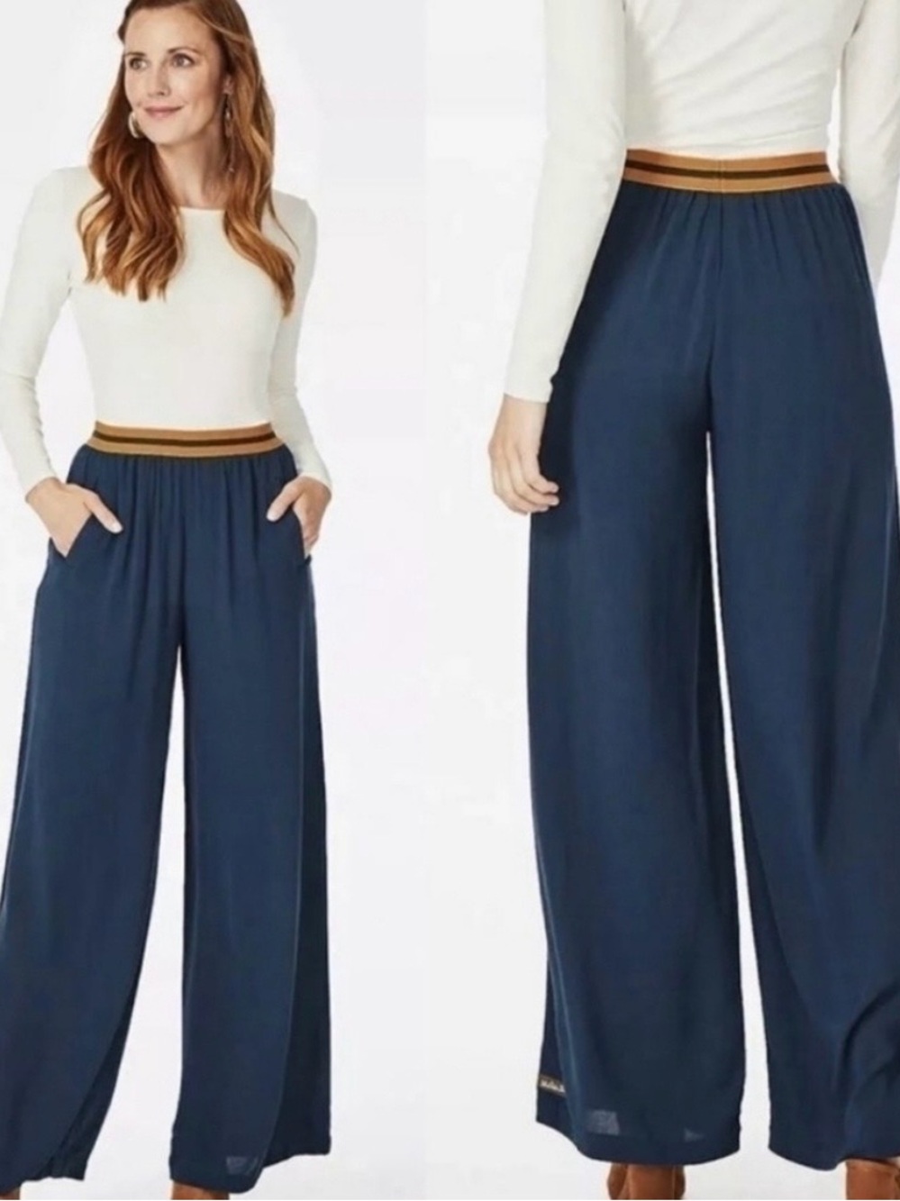 Matilda Jane Palazzo Navy Pull-On Pants with Striped Waistband